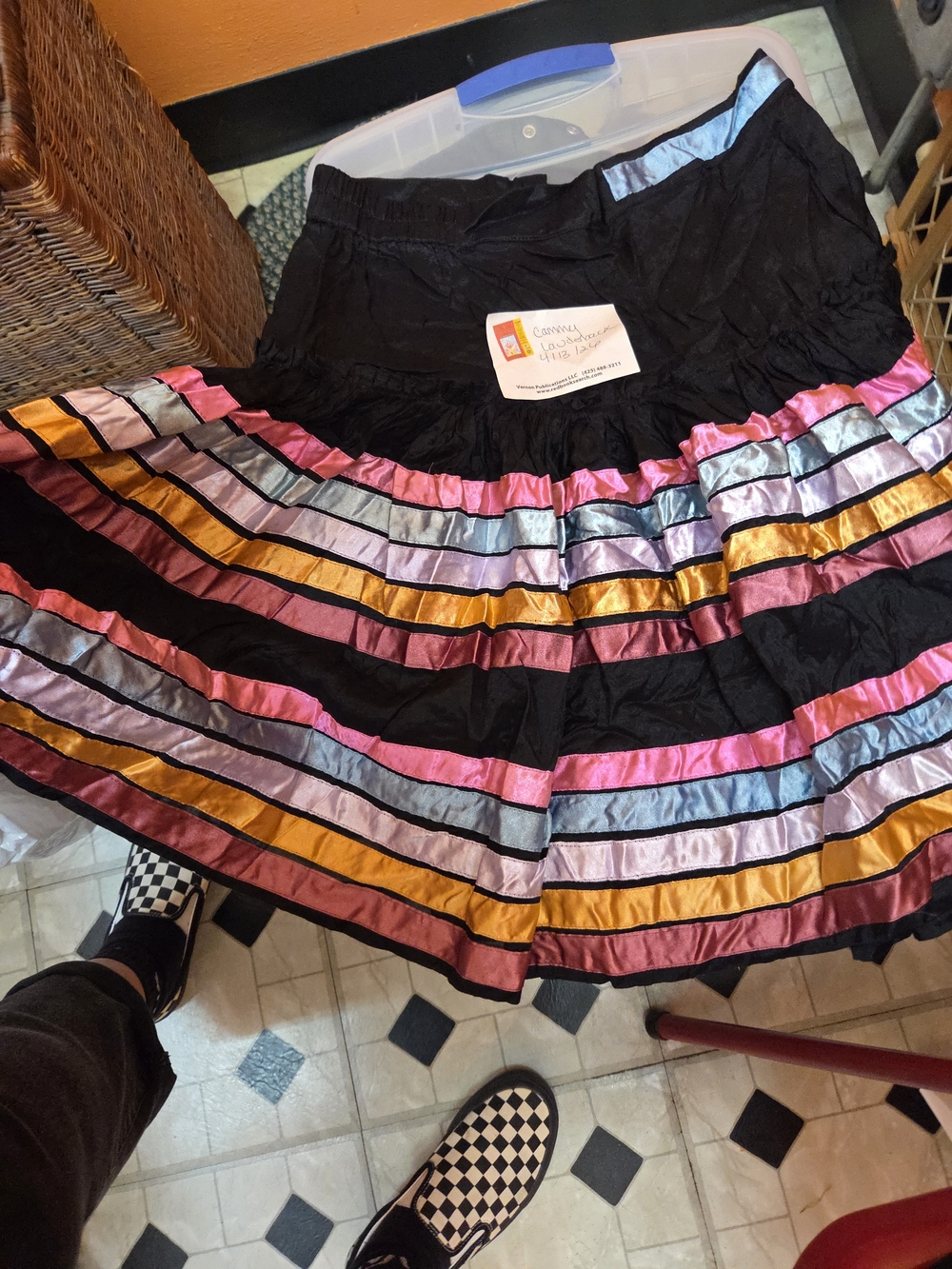 Papillon Los Angeles Black Midi Skirt with Pink, Light Blue and Gold Stripes